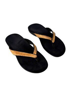 black and tan calf hair Vionic Selena sandals